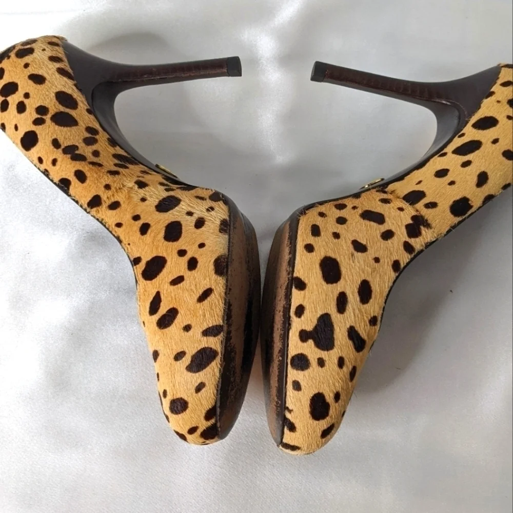 Tory Burch Cheetah Print Calf Hair Heels Women's Size 6.5 Sophisticated